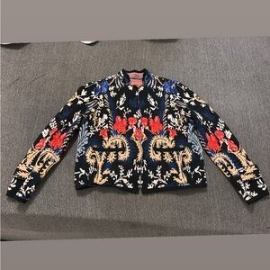 Pilcro Anthropologie Black Multicolor Embroidered Blazer Jacket size SP